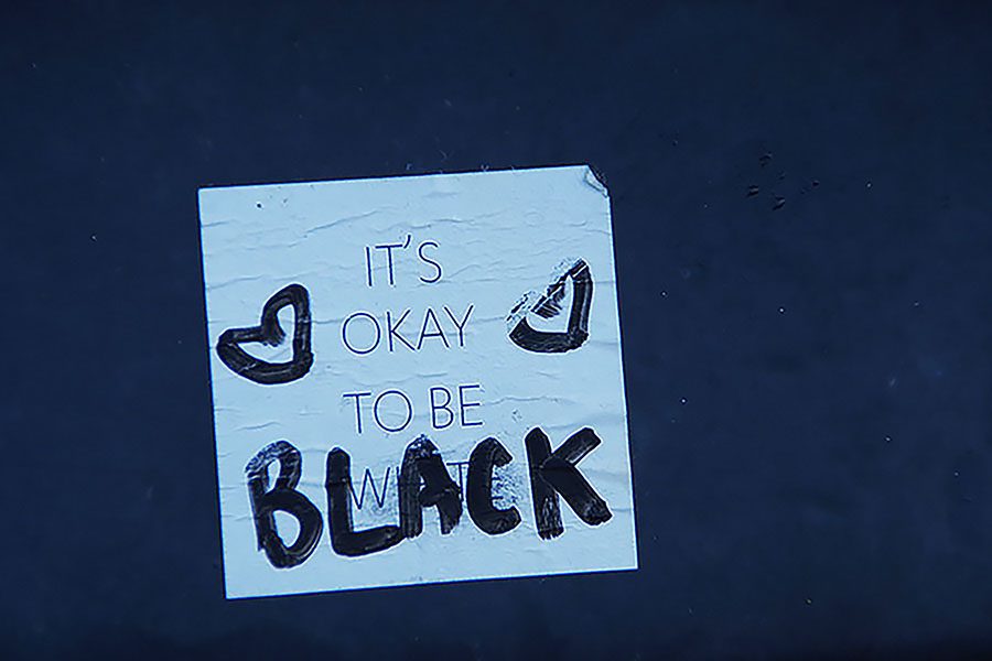 At the Iowa City Womens March on January 20 a white nationalist placed stickers with the phrase, “It’s okay to be white” around town while shouting obscenities. This particular sticker had been altered to say, “It’s okay to be black” instead.
