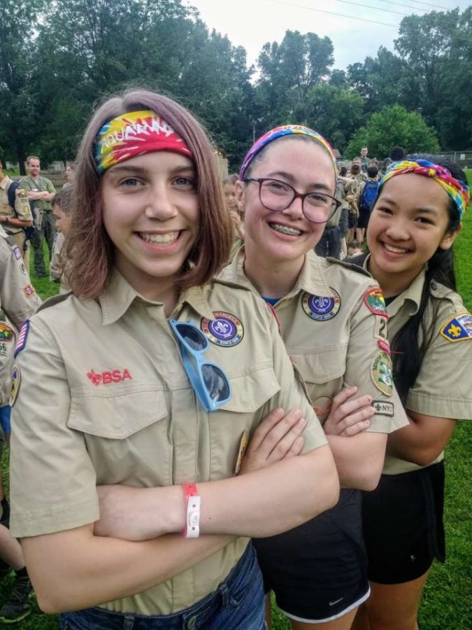 Kevy (right) and two other Scouts pose for a picture at Camp Wakonda.