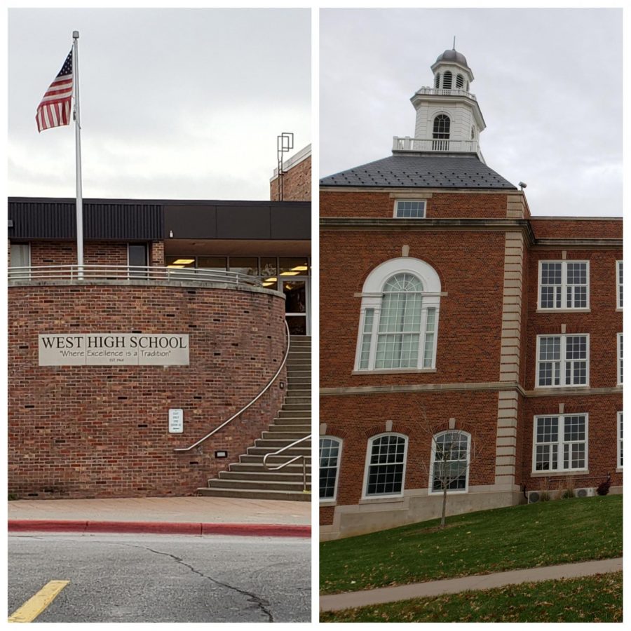 West High School (left) and City High School (right) side by side. West High is on Melrose Avenue and City High is on Morningside Drive located on the east side of Iowa City.